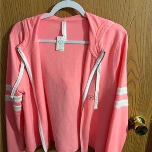 Pink Zip-Up Hoodie with White Stripes